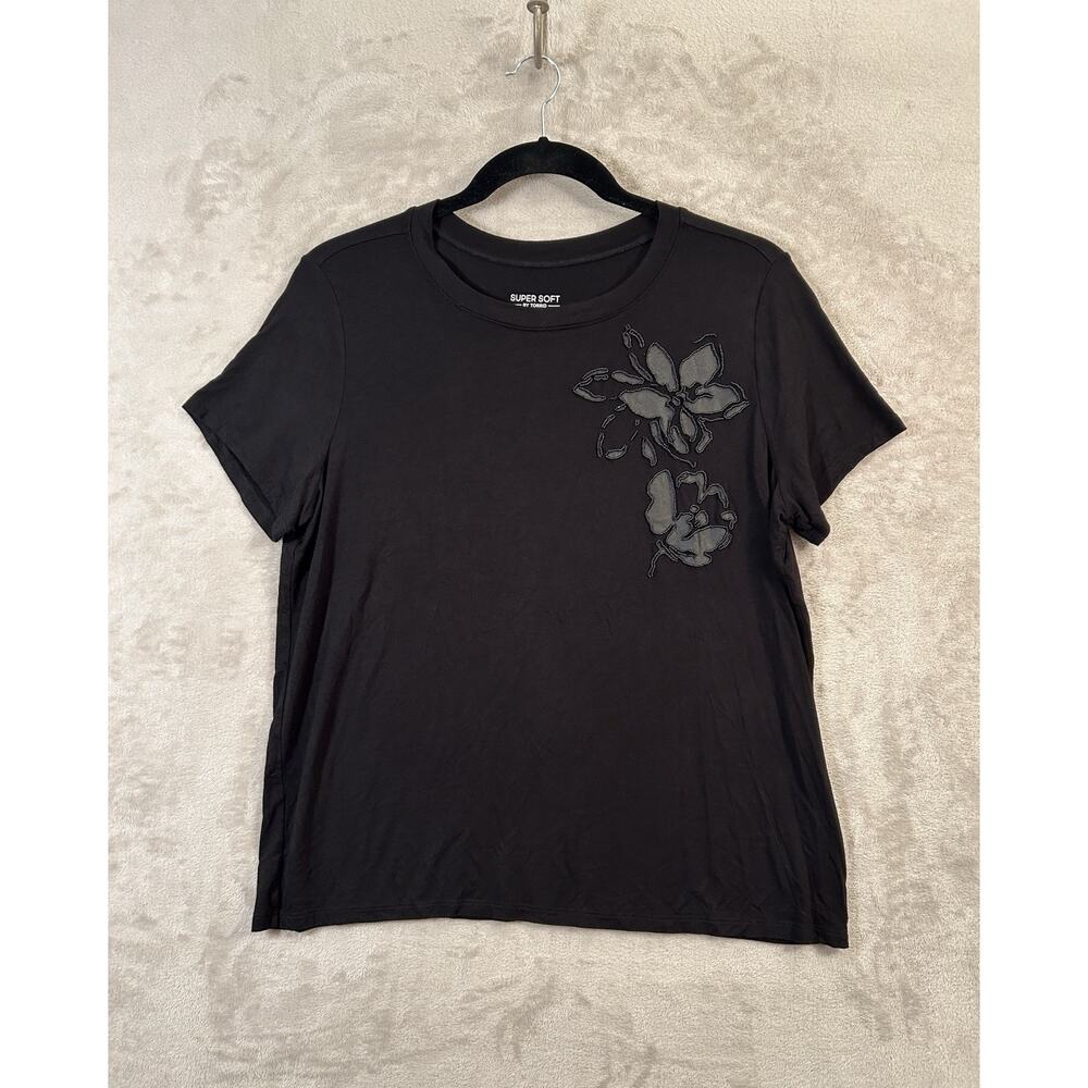 Torrid Super Soft Black Beaded Floral Whimsigoth Bohemian Tee Shirt Size 2X